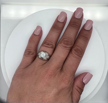 Art Deco .65ct. Diamond Antique Engagement - Fashion Ring 18K White Gold - J37470