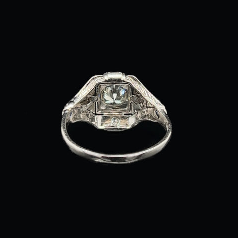 Art Deco .50ct. Diamond & Sapphire Antique Engagement - Fashion Ring 18K White Gold - J37510