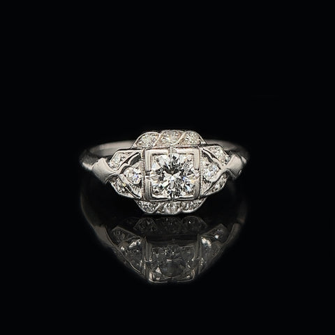 Art Deco .33ct. Diamond Antique Engagement Ring Platinum - J37539