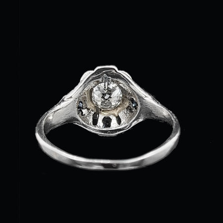 Art Deco .35ct. Diamond & Sapphire Antique Engagement - Fashion Ring 18K White Gold - J39003