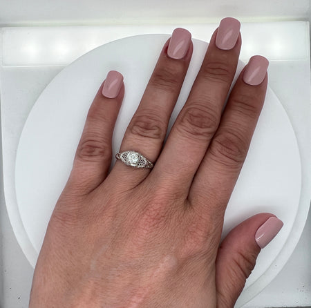 Edwardian .33ct. Diamond Antique Engagement - Fashion Ring - 18K White Gold - J39261