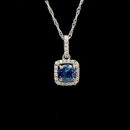 Estate, Necklace, Pendant, Sapphire, Diamond, 14K White Gold 