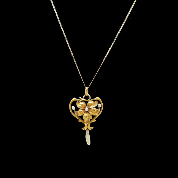 Art Nouveau Pearl Antique Necklace Yellow Gold - J40088