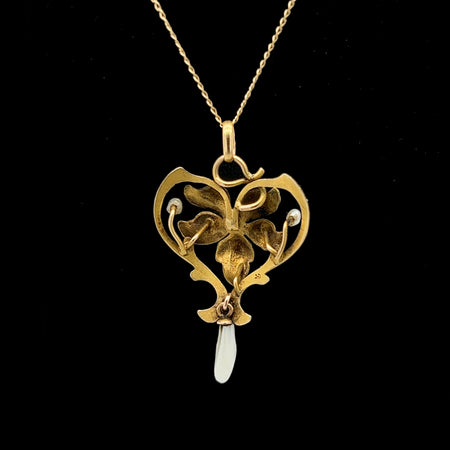 Art Nouveau Pearl Antique Necklace Yellow Gold - J40088
