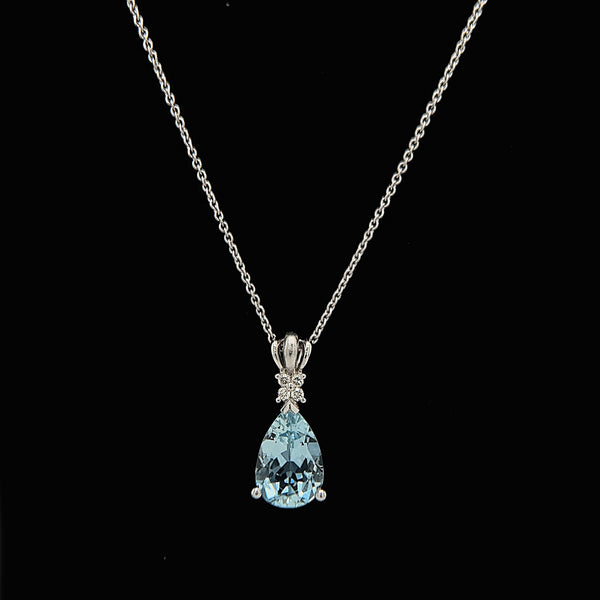 Estate, Necklace, Pendant, Aquamarine, Diamond, 14K White Gold