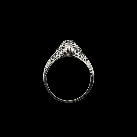 Art Deco .40ct. Diamond & Sapphire Antique Engagement - Fashion Ring 18K White Gold - J40111