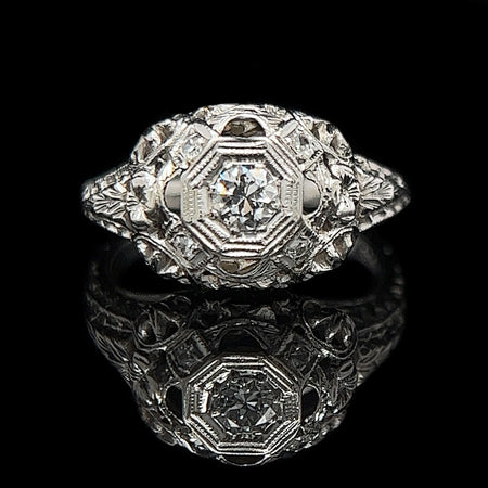 Edwardian .16ct. Diamond Antique Engagement - Fashion Ring 18K White Gold - J40116