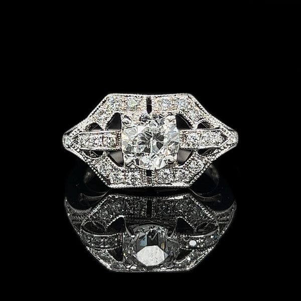 1.13ct. Diamond Vintage Engagement - Fashion Ring 18K White Gold - J40127
