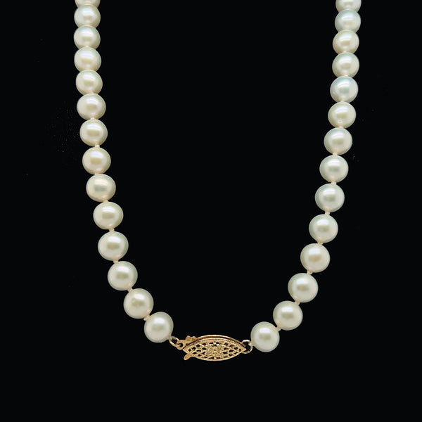 Estate, Necklace, Akoya Pearl, 14K Yellow Gold 