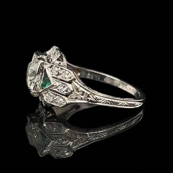 Art Deco, Antique, Vintage, Engagement Ring, Wedding Ring, Jewelry, GIA,. Diamond, Emerald, Platinum