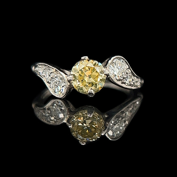 Art Deco, Antique, Vintage, Engagement Ring, Wedding Ring, Jewelry, Diamond, Fancy Yellow Diamond, Platinum