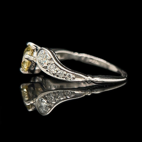 Art Deco, Antique, Vintage, Engagement Ring, Wedding Ring, Jewelry, Diamond, Fancy Yellow Diamond, Platinum