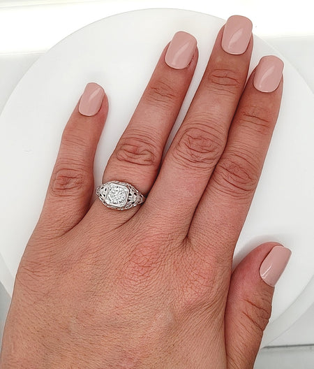 Edwardian, Antique, Vintage, Engagement Ring, Wedding Ring, Diamond, 18K White Gold 