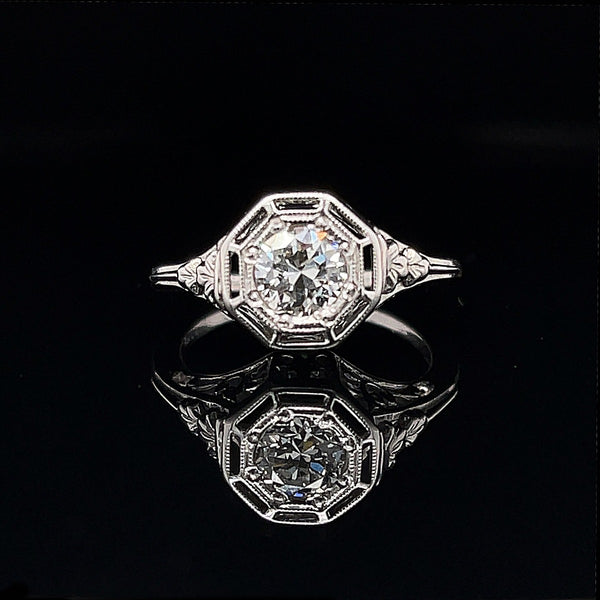Art Deco, Antique, Vintage, Engagement Ring, Wedding Ring, Fashion Ring, Diamond, 18K White Gold , Conflict Free Diamond 