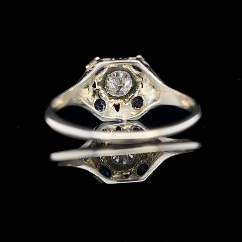 Art Deco, Antique, Vintage, Engagement Ring, Wedding Ring, Sapphire, Diamond, 18K White Gold