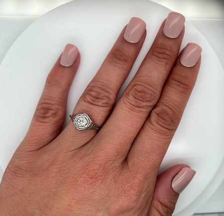 Art Deco, Antique, Vintage, Engagement Ring, Wedding Ring, Ostby & Barton, Diamond,18K White Gold