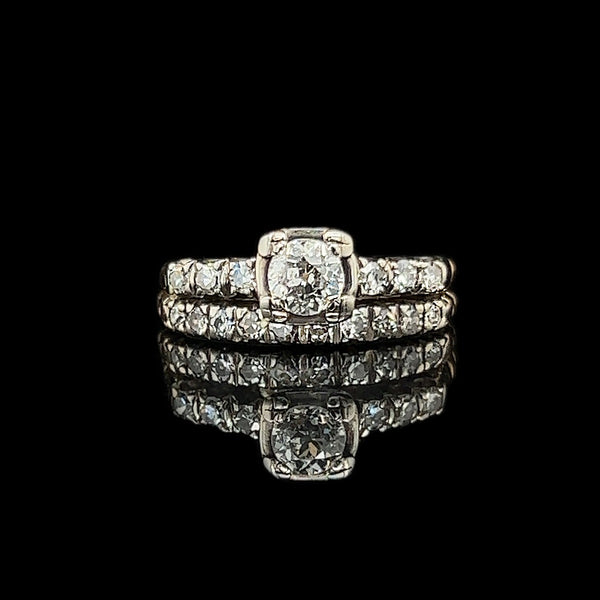 Art Deco, Antique, Vintage, Engagement Ring Set, Wedding Ring Set, Diamond, 14K White Gold, 14K Yellow Gold