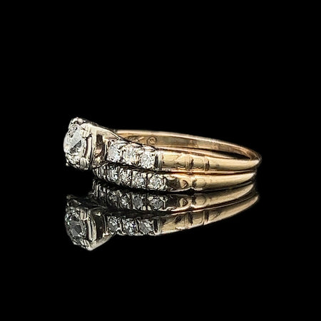 Art Deco, Antique, Vintage, Engagement Ring Set, Wedding Ring Set, Diamond, 14K White Gold, 14K Yellow Gold  