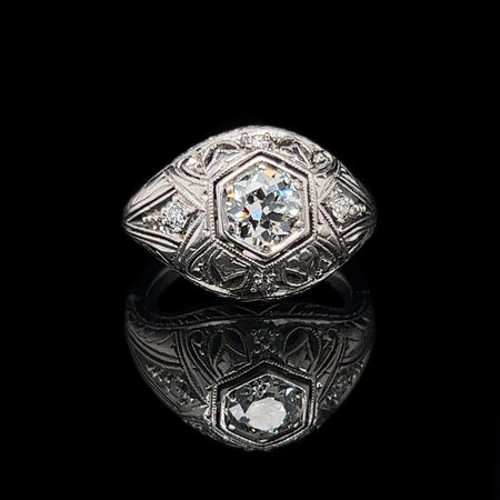 Art Deco .60ct. Diamond & Platinum Antique Engagement - Fashion Ring - J38019