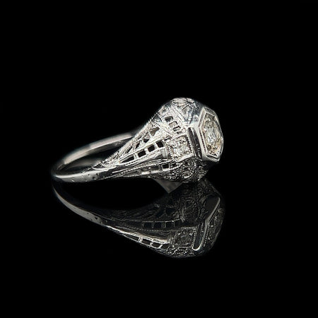 Edwardian, Antique, Vintage, Engagement Ring, Wedding Ring, Diamond, 18K White Gold, Conflict Free Diamond