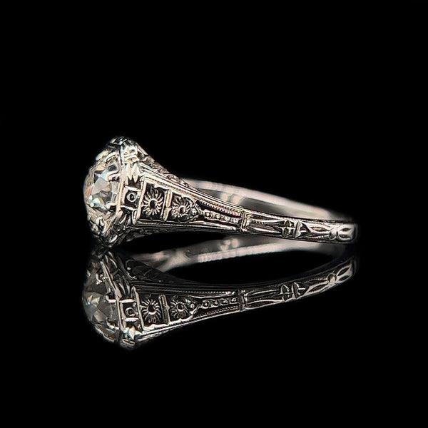 Edwardian .42ct. Diamond Antique Engagement - Fashion Ring 18K White Gold 