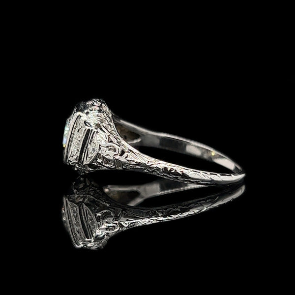 Art Deco .50ct. Diamond Antique Engagement - Fashion Ring 18K White Gold - J39262