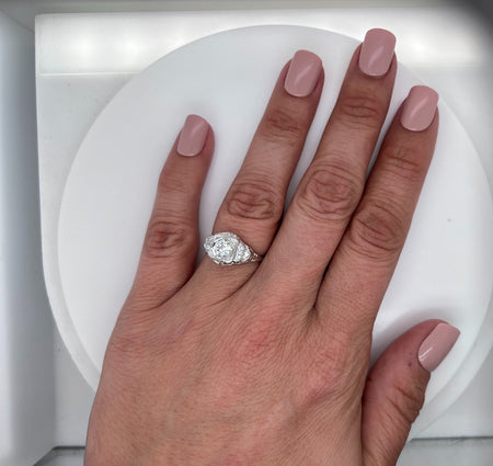 Art Deco .50ct. Diamond Antique Engagement - Fashion Ring 18K White Gold - J39262