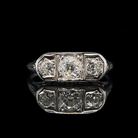 Art Deco .60ct. T.W. Diamond 3-Stone Antique Engagement - Fashion Ring 18K White Gold - J39310