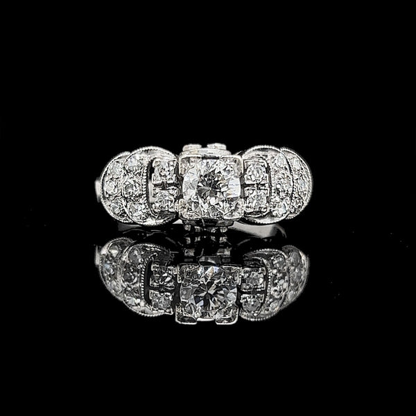 Vintage, Engagement Ring, Wedding Ring, Fashion Ring, Diamond, 18K White Gold 
