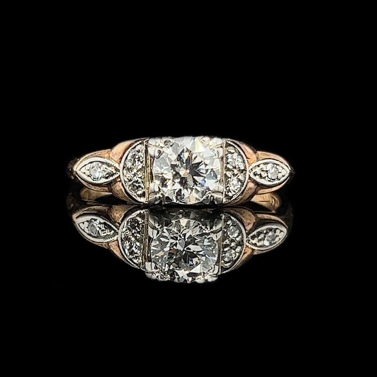 50ct. Diamond Vintage Engagement - Fashion Ring 18K White Gold & Yellow  Gold Jabel