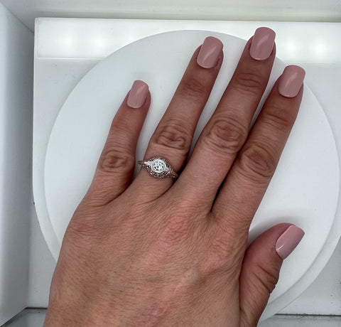 Art Deco, Antique, Vintage, Engagement Ring, Wedding Ring, Diamond 18K White Gold 