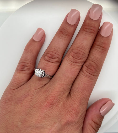 Art Deco .28ct. Diamond & Sapphire Antique Engagement - Fashion Ring 18K White Gold - J39706