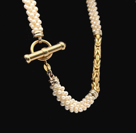 Vintage, Necklace, Toggle Clasp, Pearl, Garnet, 14K Yellow Gold