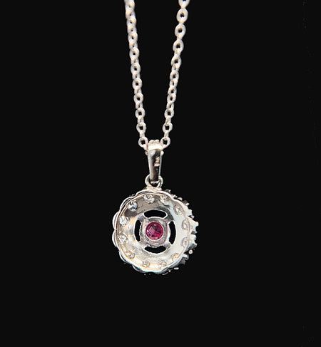 .12ct. Ruby & .33ct. T.W. Diamond Vintage Necklace White Gold - J39735