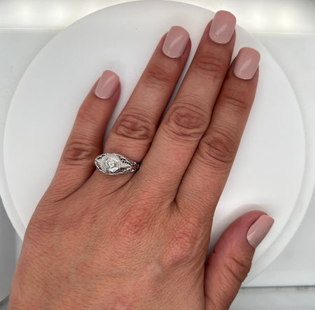 Edwardian, Antique, Vintage, Engagement Ring, Wedding Ring, Diamond, 18K White Gold, European Cut
