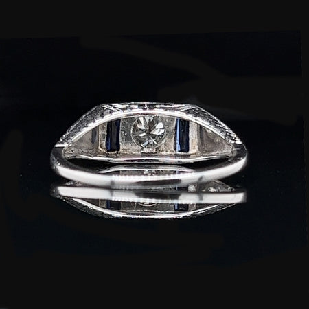 Art Deco, Antique, Vintage, Engagement Ring, Wedding Ring, Diamond, Sapphire, Platinum, 14K White Gold 