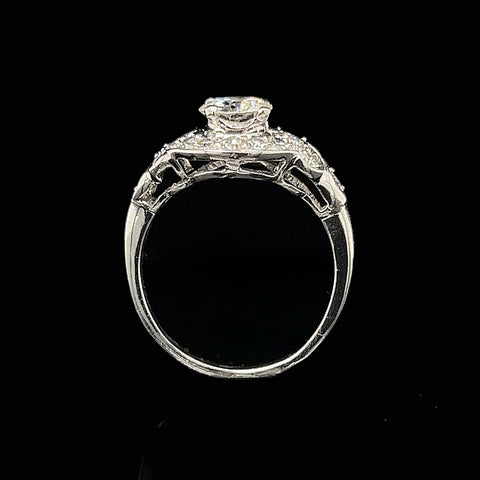 Vintage, Engagement Ring, Fashion Ring, Diamond, Round Brilliant Cut, Baguette Cut, 14K White Gold  