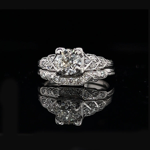Art Deco, Antique, Vintage, Engagement Ring, Wedding Ring, Engagement Ring Set, Wedding Ring Set, GIA Certificate, Diamond, Platinum