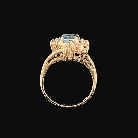Vintage, Fashion Ring, Aquamarine, Diamond, 14K Yellow Gold