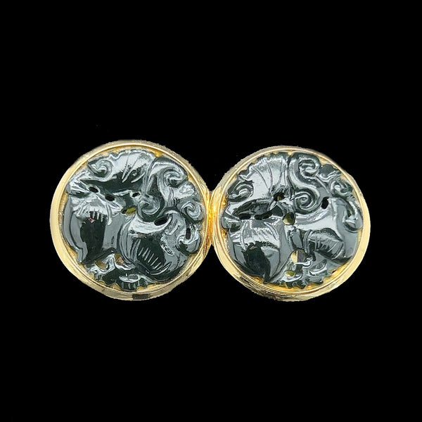 Nephrite Estate Earrings Yellow Gold - J39880