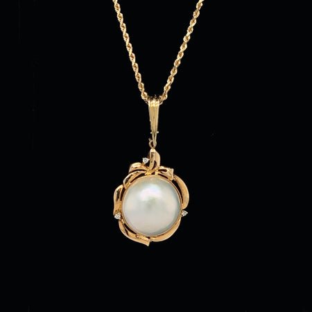 Vintage, Necklace, Mabé Pearl, Diamond, 18K Yellow Gold, 14K Yellow Gold