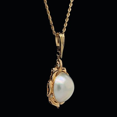 Vintage, Necklace, Mabé Pearl, Diamond, 18K Yellow Gold, 14K Yellow Gold