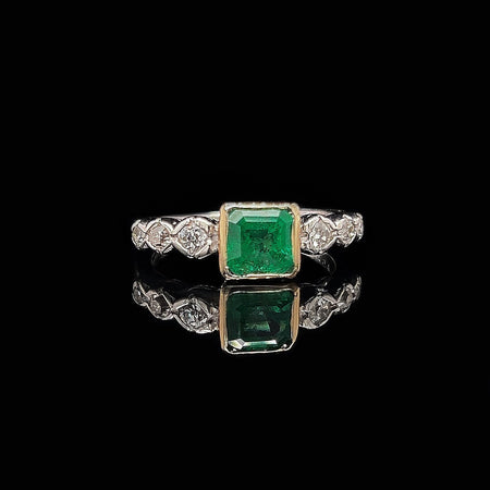 14 karat white gold emerald and diamond antique style ring (cr780) - Brocks  Jewelers