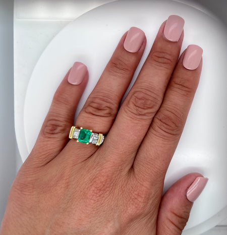 Antique, Vintage, Engagement Ring, Wedding Ring, Fashion Ring, Emerald, Platinum, 18K Yellow Gold 
