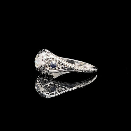 Vintage, Engagement Ring, Wedding Ring, Fashion Ring, Diamond, Sapphire, 18K White Gold 