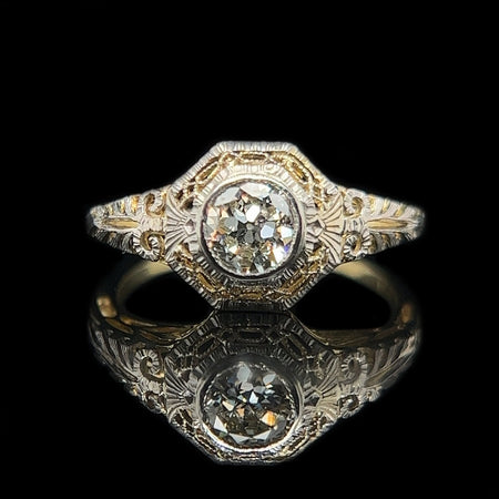 Edwardian, Antique, Vintage, Engagement Ring, Wedding Ring, Fashion Ring, Diamond, Platinum, 14K Yellow Gold 