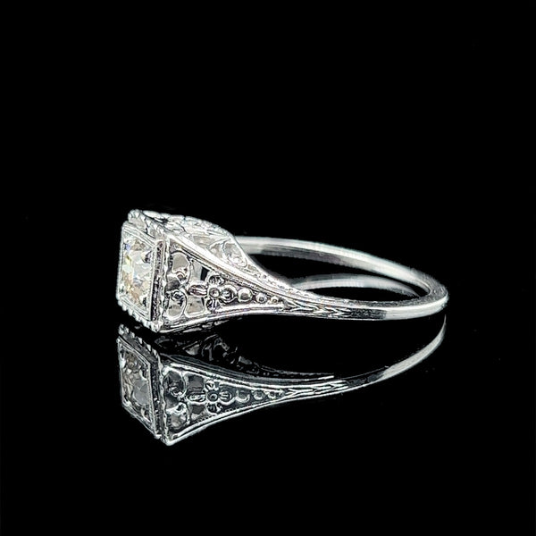 Art Deco, Antique, Vintage, Engagement Ring, Wedding Ring, Fashion Ring, Diamond, 18K White Gold 