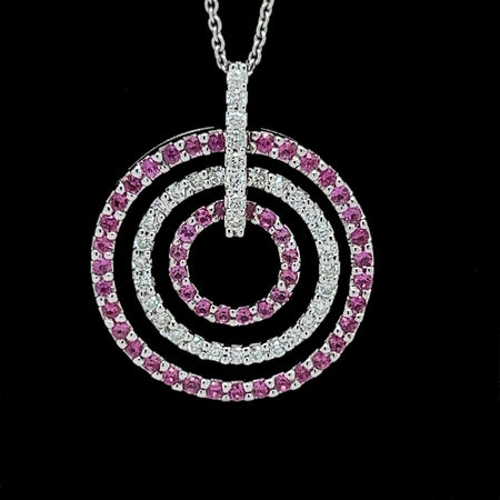 1.00ct. Sapphire & .50ct. T.W. Diamond Estate Necklace 18K White Gold - J40035