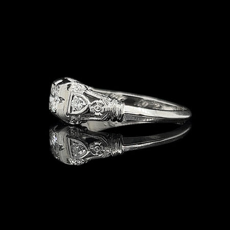 Art Deco .30ct. Diamond Antique Engagement - Fashion Ring 18K White Gold - J40057