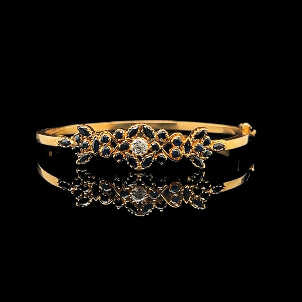 1.00ct. T.W. Sapphire & .25ct. Diamond Vintage Bangle Bracelet 22K Yellow Gold - J40082